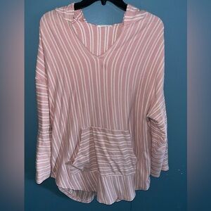 🔴Caution To The Wind Boho Hooded Long Sleeve•L•Pink & White